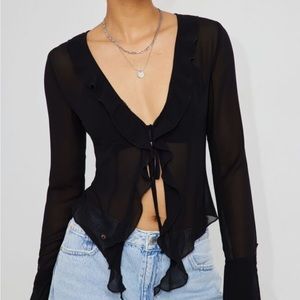 ❤️GARAGE❤️ Sheer Long Sleeve Ruffled Top